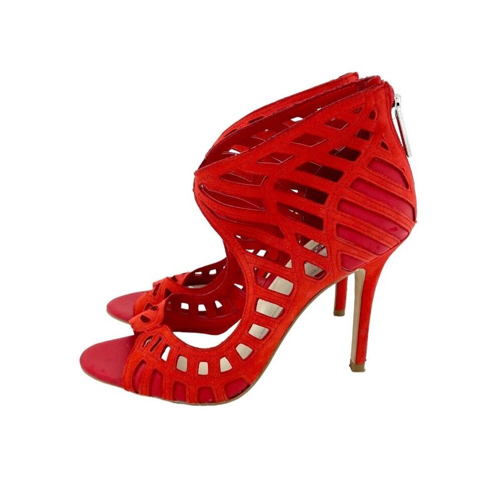 BCBGeneration Drita Red Suede Leather Back Zipper Stiletto Heels SZ 7 - Picture 2 of 9